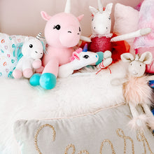Load image into Gallery viewer, Pink Unicorn Interactive Plush Toy on Bed

